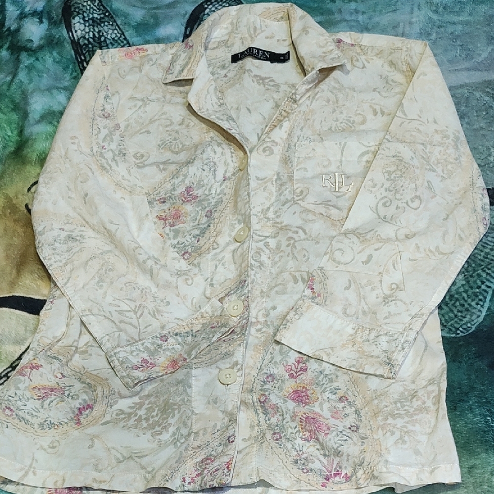Ralph Lauren Cream and Pink Floral Patchwork Shirt Jacket